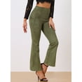 thumbnail image 2 of Unique Bargains Women's Flared Hidden Side Zipper Knitted Faux Suede Flared Pants L Army Green, 2 of 6