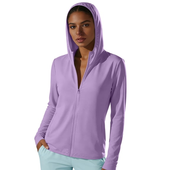 Hurxie Women's UPF 50 Sun Protection Hoodie Jacket Lightweight Full Zip Athletic Jacket Long Sleeve Shirt with Pockets Purple,XL