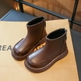 thumbnail image 2 of Juebong Boys Girls Combat Boots PU Leather Zipper Ankle Boots Kids Dress Short Boots Brown,34, 2 of 8