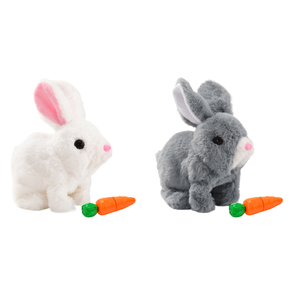 Peggybyg Kids Easter Electric Walk Talk Hopping Bunny Toy with Carrot for Gift (White)