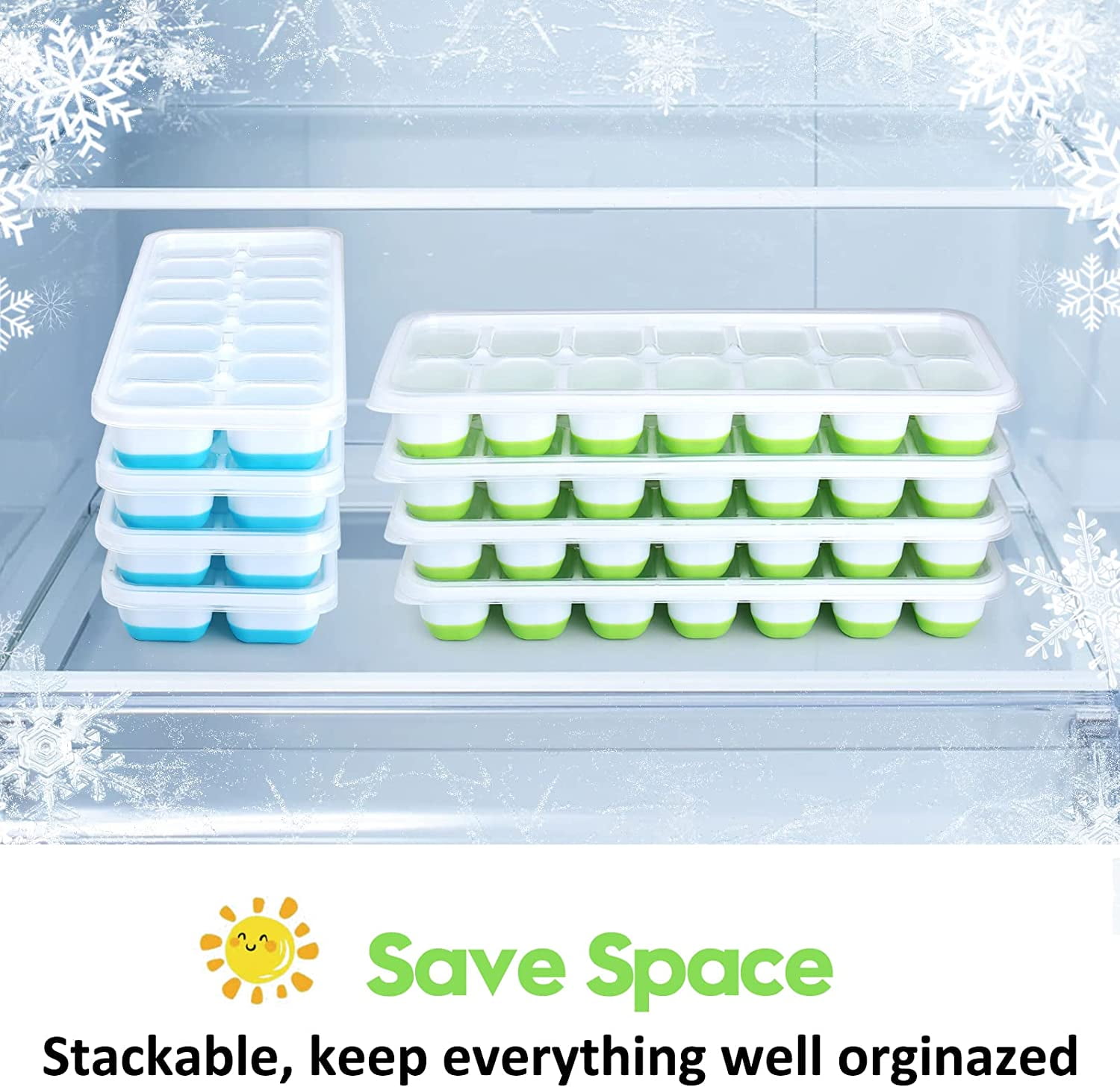 DOQAUS Ice Cube Trays 4 Pack, Easy-Release Silicone & Flexible 14-Ice Cube  Trays with Spill-Resistant Removable Lid, Stackable Ice Trays with Covers