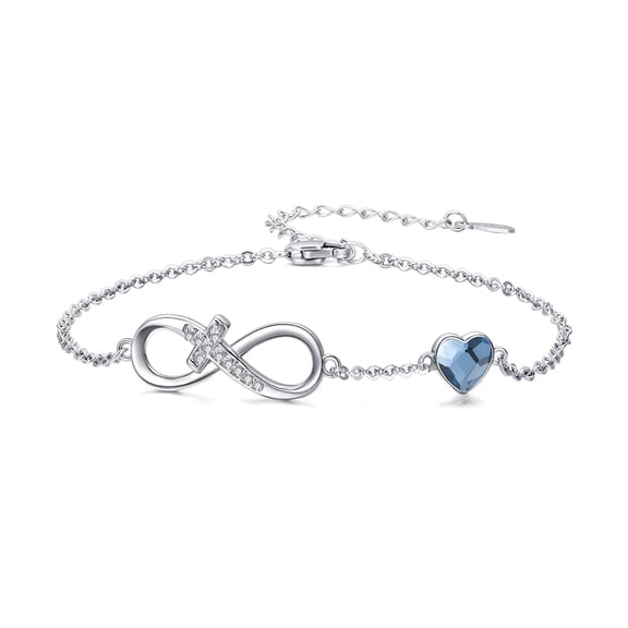 Midir&Etain Infinity Cross Bracelet for Women 925 Sterling Silver Adjustable Friendship Bracelets Love Heart Blue Crystal Fine Anniversary Jewelry Gift Ideas for Best Friend Mom Graduate Sister