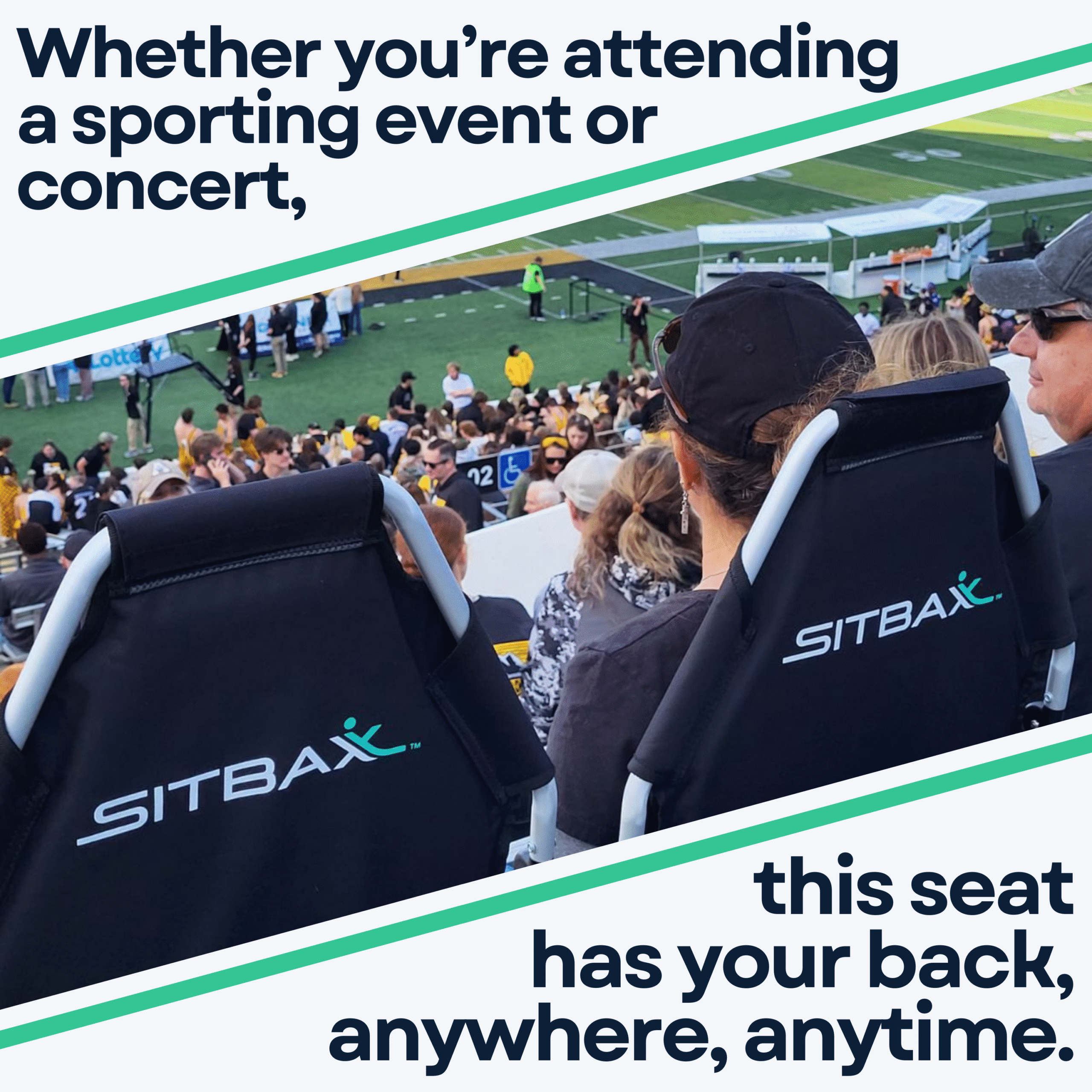 Padded Bleacher Seat-Reclining Stadium Chair with Back & Neck Support & Swivel- Patent Pending-Black