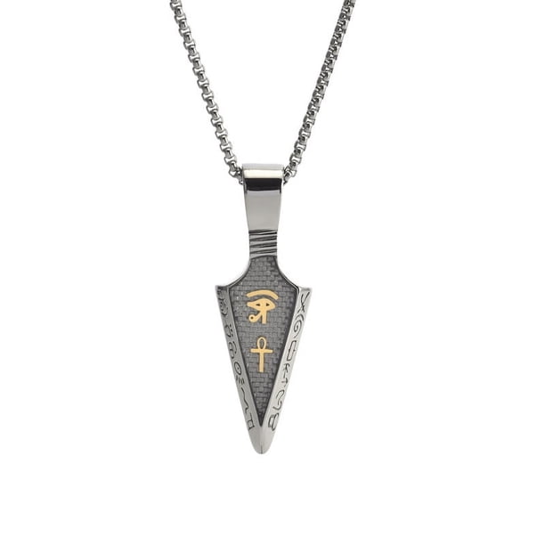 Colgante de punta de lanza de fibra de carbono de acero inoxidable con ojo de Horus y cruz de Anka, collar para hombre