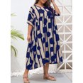 thumbnail image 3 of Vestido, Vestido de mujer O-cuello Mangas cortas Bolsillos Estampado floral Dobladillo plisado Talla Abody Azul oscuro, 3 of 7