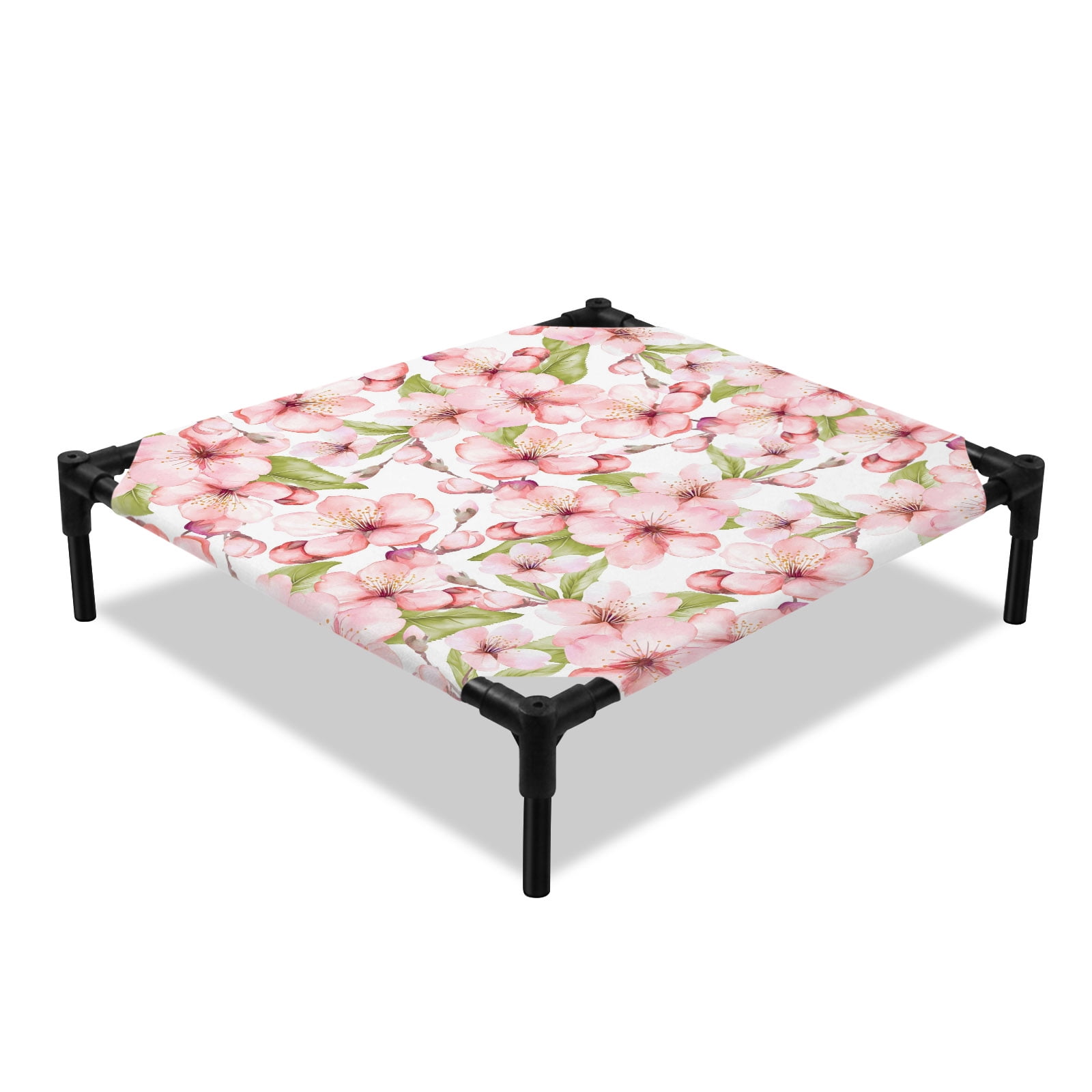 Spring Peach Blossom Elevated Dog Bed Country Pink Floral Farm Cooling Breathable Outdoor Raised Dog Cot Bed with Metal Frame Non-Slip Feet for Small Dog 20x20in