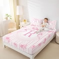 thumbnail image 3 of Manfei Pink Stripe Bow Tie Bed Sheets For Kids,R Monogram Letter King Sheets For Girls,4 Pieces, 3 of 6