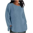 thumbnail image 2 of Otntypg Oversized Linen Shirts for Women Long Sleeve Plus Size Tops Gauze Split Side Casual Dressy Blouses Lightweight Crew Neck Loose Cotton Tunic Tops Light Blue XL, 2 of 5