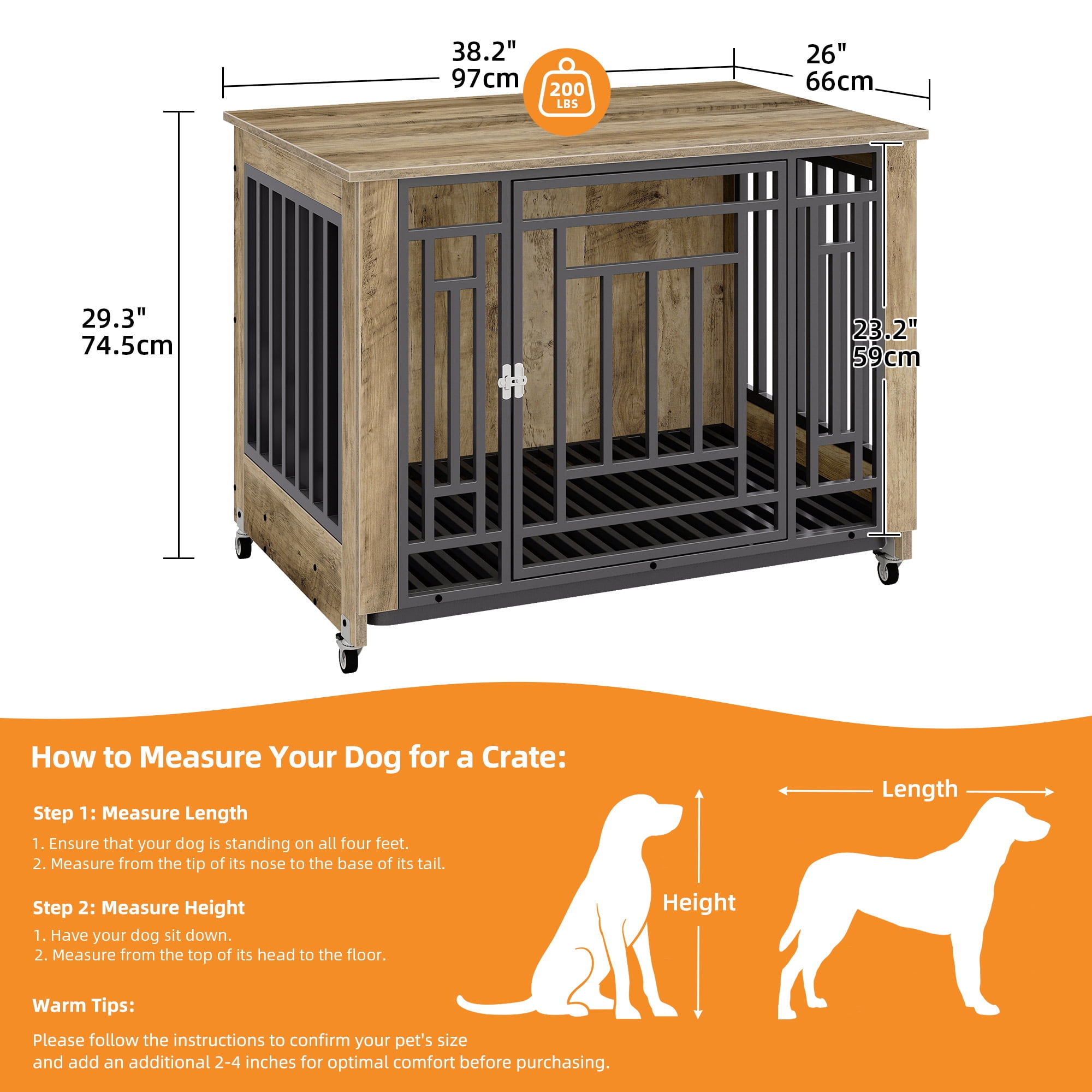 Craftian 38.2 inch Dog Kennel Furniture, Indoor Dog Crate Furniture with Wheels, Ideal for Small Medium Large Dogs - Greige