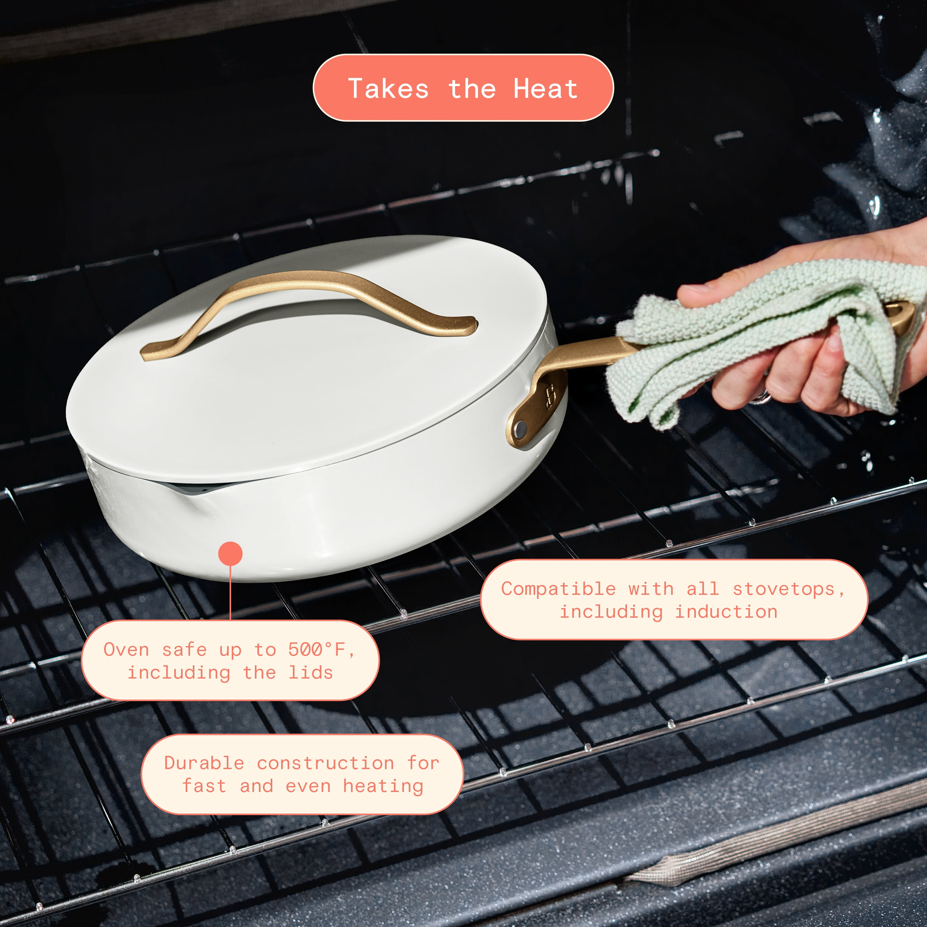 Beautiful 5.5 Quart Ceramic Non-Stick Sauté Pan with Strainer Lid, White Icing by Drew Barrymore
