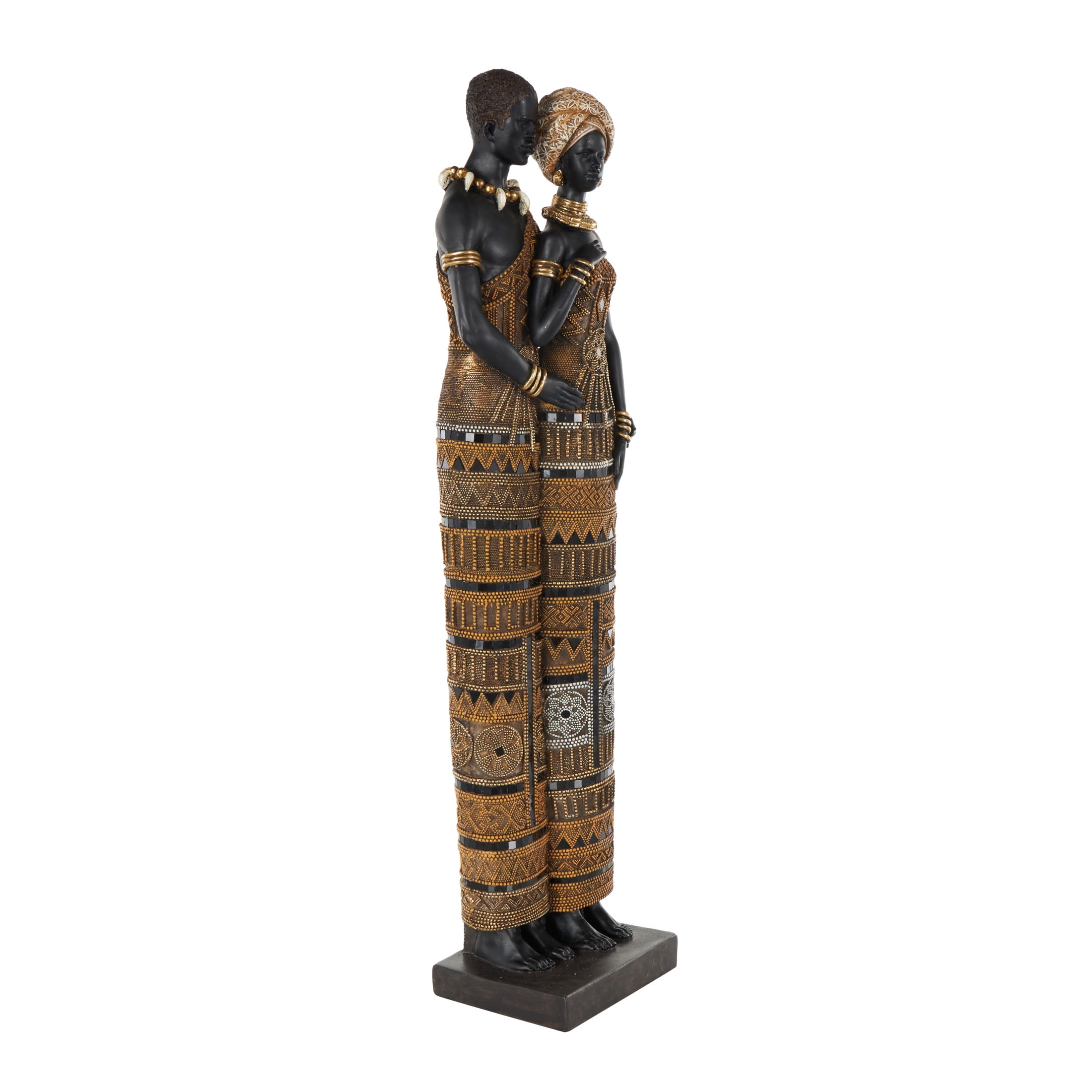 9" x 31" Black Resin Tall African Family Sculpture with Gold Jewels, by DecMode