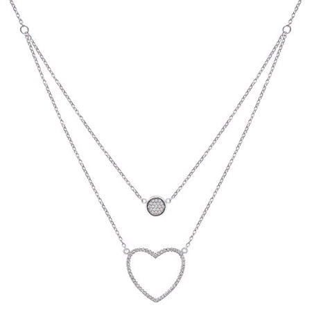Tilo Jewelry Sterling Silver Halo Heart Style CZ Double Drop Necklace | Adjustable 17 Inch to 19 Inch | Women & Unisex