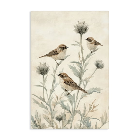 Stupell Industries French Country Sparrows on Thistle Stems Canvas Art, 16 x 24, by Petals Prints Design