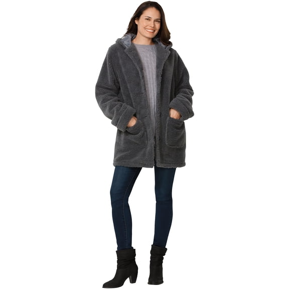 Woman Within Plus Size Short Hooded Berber Fleece Jacket