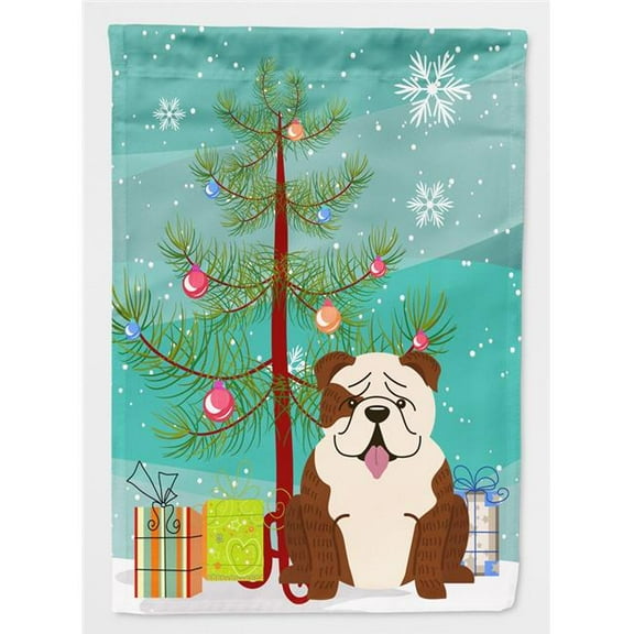 Merry Christmas Tree English Bulldog Brindle White Flag Canvas House Size