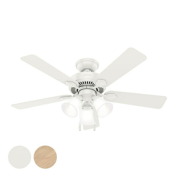 Restored Hunter Fan 44 inch Traditional Fresh White Indoor Ceiling Fan with Light Kit and Pull Chain (Refurbished)