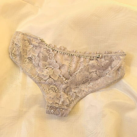 BUYISI Womens Lace Panties Sexy LowRise Hollow Briefs Chain Shiny Transparent Underwear Flower Embroidery Underpants Female Underwear Gray M