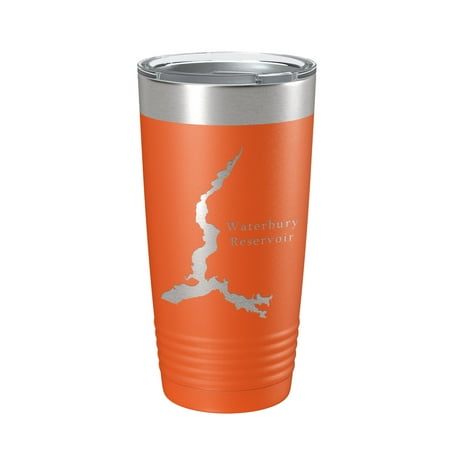 

Waterbury Reservoir Tumbler Lake Map Travel Mug Insulated Laser Engraved Coffee Cup Vermont 20 oz Orange
