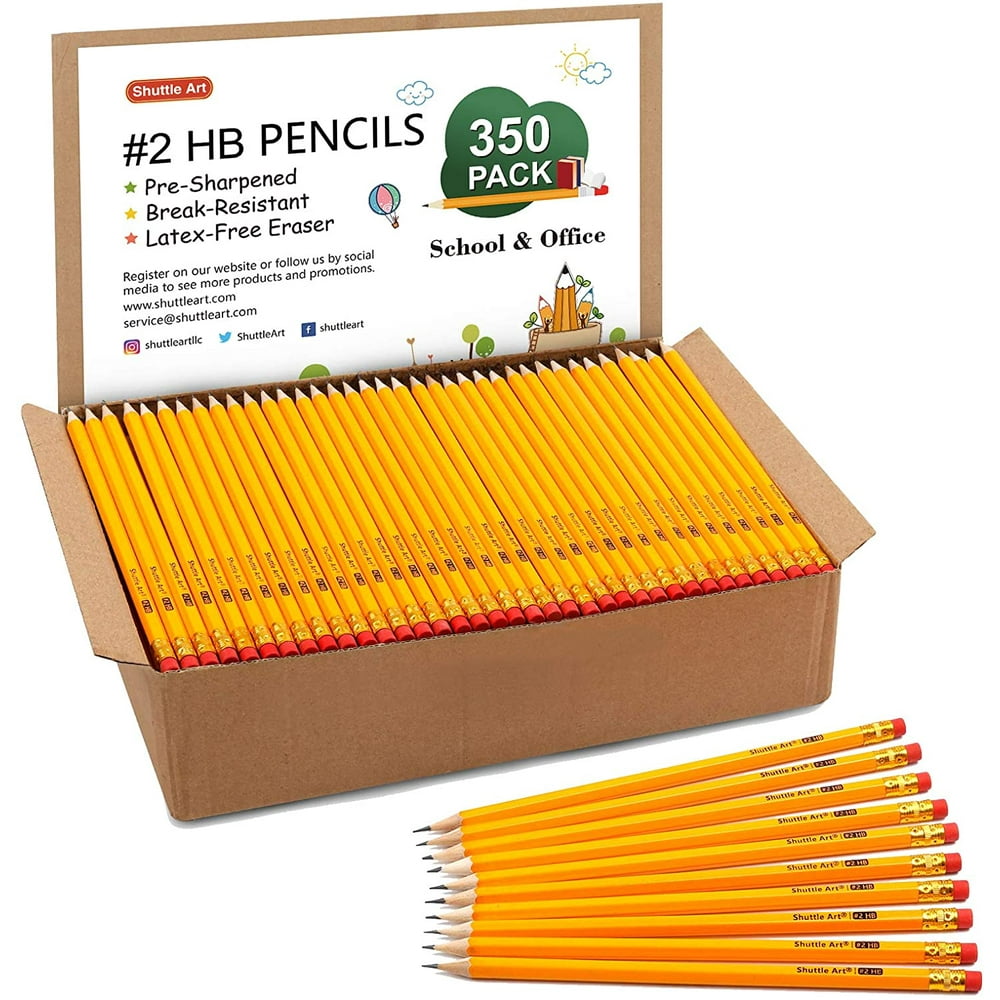 WoodCased 2 HB Pencils, Shuttle Art 350 Pack Sharpened Yellow Pencils