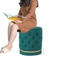thumbnail image 4 of Joveco Round Velvet Ottoman Footstool, Modern Upholstered Button Tufted Footrest Vanity Stool, Green, 4 of 9