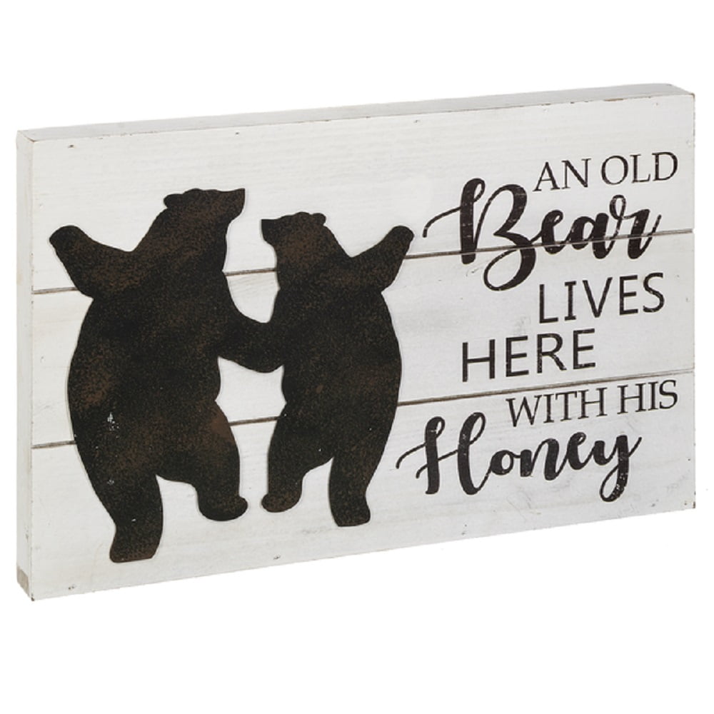 An Old Bear Lives Here with His Honey Wall Sign Plaque Decoration 14 x