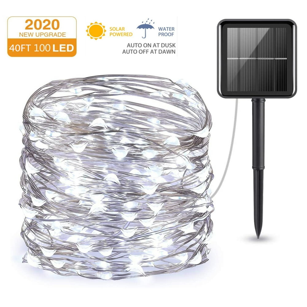 Outdoor Solar String Lights, 40ft 100 LED 8 Lighting Modes Copper Wire