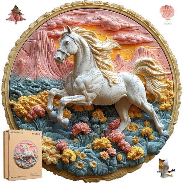 Puzle de madera Queenisray, 200 piezas, caballo blanco galopante
