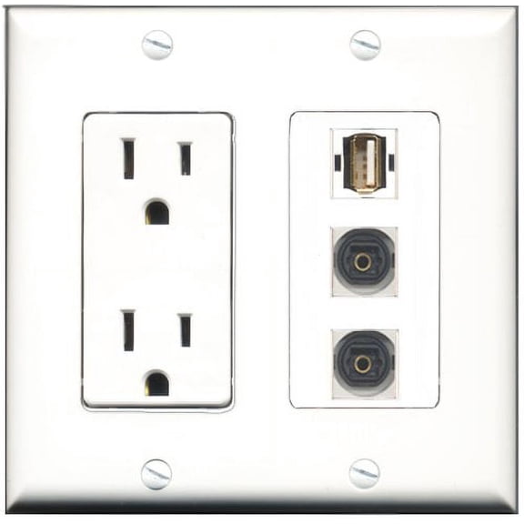 RiteAV - 15 Amp Power Outlet 1 Port USB A-A 2 Port Toslink Decorative Wall Plate