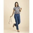 thumbnail image 7 of Moomaya Womens Styled Back Peplum Top, Printed Round Neck Vacation Crop Top, 7 of 7