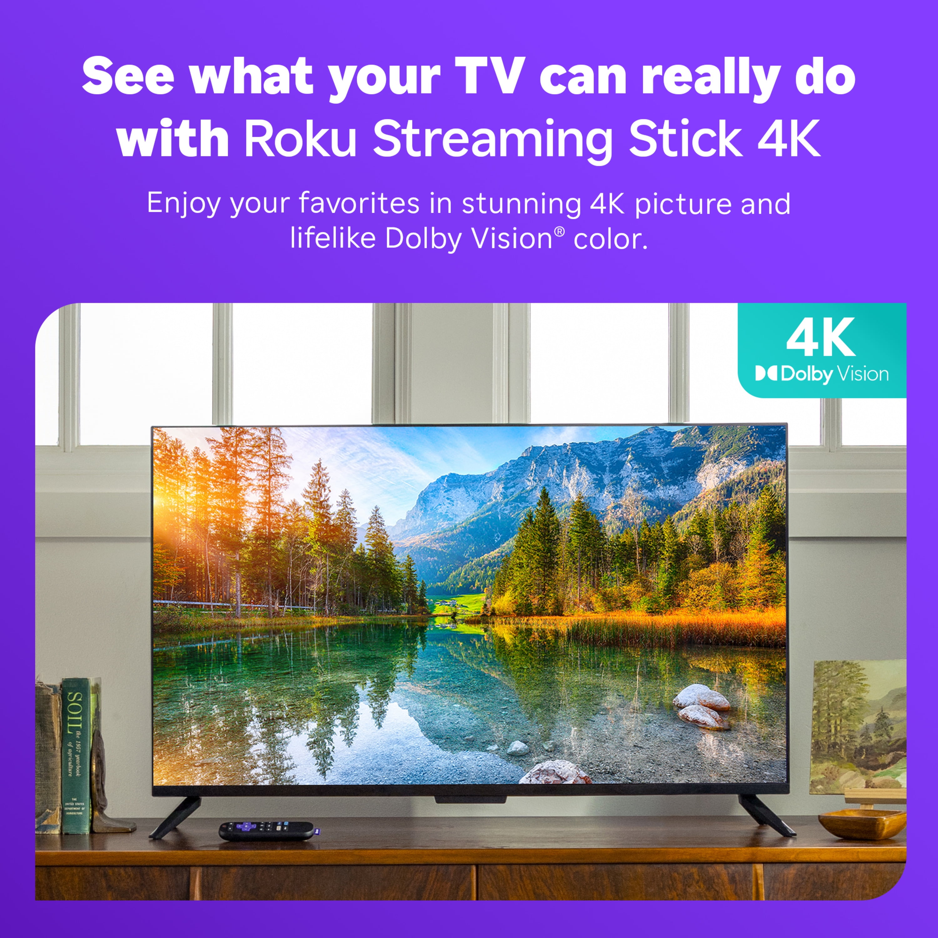 Roku Streaming Stick 4K - HDR & Dolby Vision Roku Streaming Device for TV with Voice Remote & Long-Range Wi-Fi - Free  & Live TV
