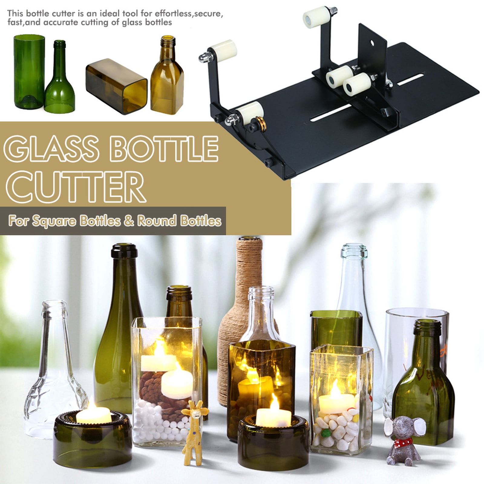 Glass Cutting Tool | Glass Cutter for Bottles | Glass Bottle Cutter Kit for Round and Square Bottles, Cutting Craft Tool for Diy Bottle Glass Candle Jars Vases Home Decor, 1 Pack