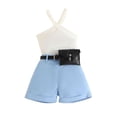 thumbnail image 2 of Aojekbee Girls Summer 3PCS Shorts Sets Sleeveless Ribbed Tank Tops Solid Color Shorts Waist Bag Sets, 2 of 10