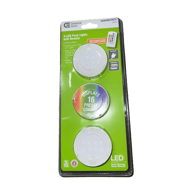 Commercial electric 3 light led white rgb color changing puck light kit 