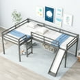 thumbnail image 3 of Euroco Twin L-Shaped Low Loft Bed with Movable Two-Tier Shelves for Kids Teens, Gray, 3 of 13
