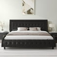 Allewie Queen Size Upholstered Leather Bed Frame with Modern Wavy Box