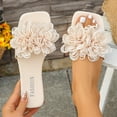thumbnail image 5 of Floral Sandals for Women, Sandals Women Dressy Summer Flat, Flat Sandals for Women Dressy, Women's 3d Floral Flat Sandals Dressy Square Open Toe Sandals Single Band Casual Slip On Slides, Beige 5.5, 5 of 7