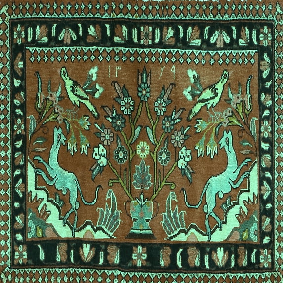 Ahgly Company Indoor Square Persian Turquoise Blue Traditional Area Rugs, 8' Square