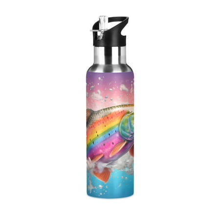 

ALAZA Fish with Rainbow Water Bottle Insulated Flask Stainless Steel Straw Lid 20 oz