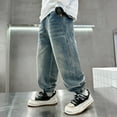 thumbnail image 4 of Jeans for Teens Toddler Kids Boys Straight Leg Baggy Jeans with Pockets Elastic Waist Distressed Ripped Denim Pants Jeans for Boys Blue 4 Years-5 Years, 4 of 5