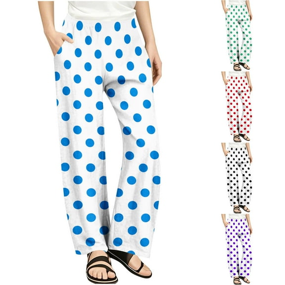 Frostluinai Girls Yoga Wide Leg Pants Elastic High Waist Polka Dot Straight Leg Pants Cute Outdoor Athletic Lounge Trousers with Pocket