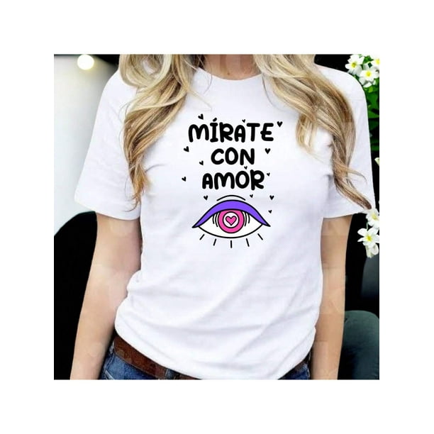 Playera Blusa De Mirate Con Amor Del Dia De La Mujer Color Blanco Talla Grande Marca Emil SaEs