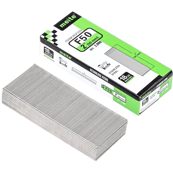 2,000 PCS MEITE 18 Gauge Stainless Steel Brad Nails, 2 Inch Length, Small Finishing Nail Gun Nails for Pneumatic, Electric Brad Nailer Gun