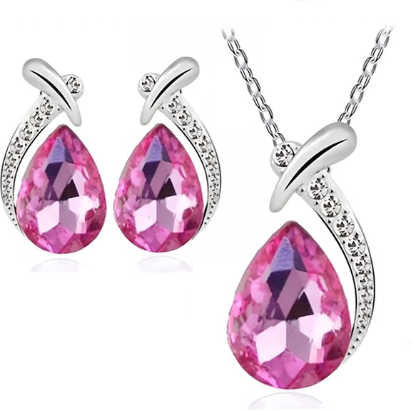 DESIGNICE Crystal Jewelry Set, Birthstone Pendant Necklace Drop Dangle Earrings for Women