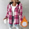thumbnail image 2 of qolati Plaid Shirts Jackets for Women Casual Button Down Long Sleeve Shacket Jacket Warm Coat Fleece Lined Hoodie Casual Trendy Blouse Top Hot Pink XL, 2 of 7