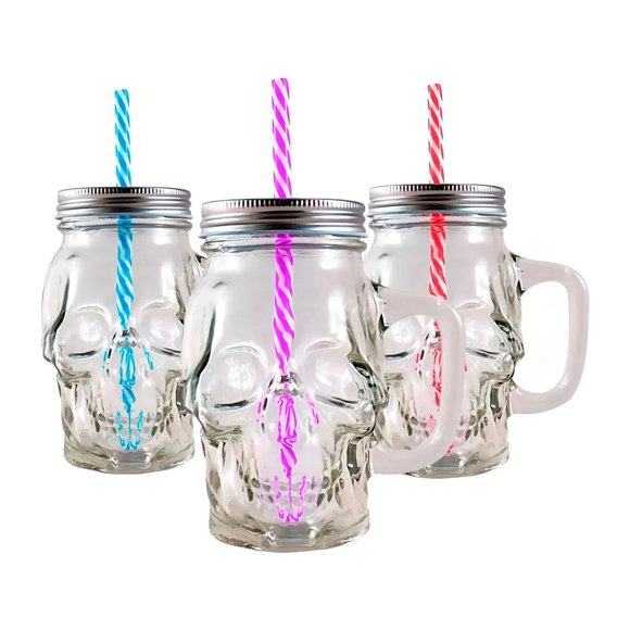 3pz Tarros Calavera Vaso Frasco Vidrio Mason Jars Cerveza Color Transparente