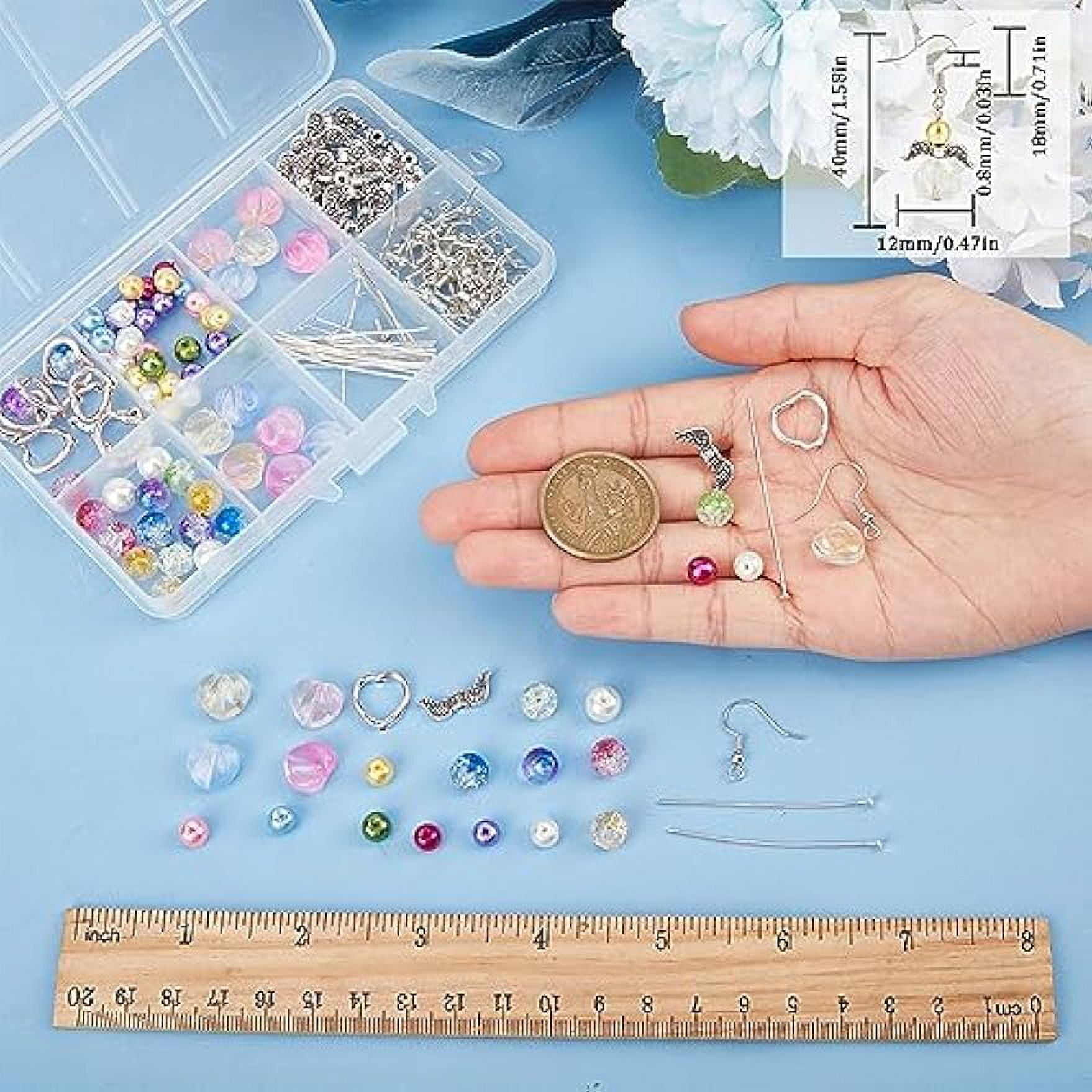 1 Box DIY 20 Pairs Guardian Angel Charms Christmas Beading Angel Beads Earrings Making Starter Kit Angel Wing Bead Heart Bead Frames Round Crackle Beads for Jewelry Making Kits Women Craft