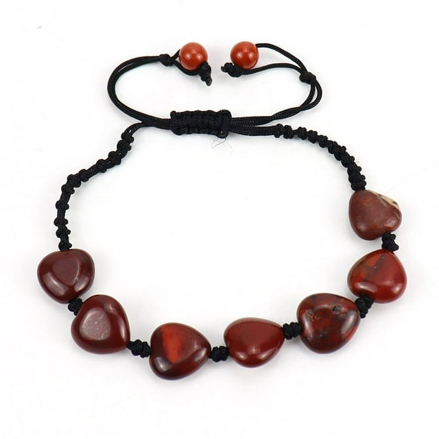 Nvzi Pulsera de cuentas hecha a mano, pulsera tejida con corazón de piedra natural, pulsera simple y ajustable (rojo)