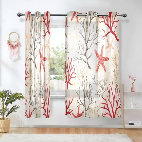 Yayeee Window Curtains Set of 2 for Living Room Light Filtering 63"x52", Light Starfish