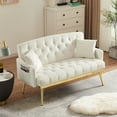 thumbnail image 2 of Velvet Loveseat Sofa with 2 Pillows,2-Seater Futon Sofa with Gold Metal Legs & Side Bags,Upholstered Button Tufted Love Seat Couch Comfy 2 Seater Sofa for Living Room Office,Easy Assembly,Cream White, 2 of 7
