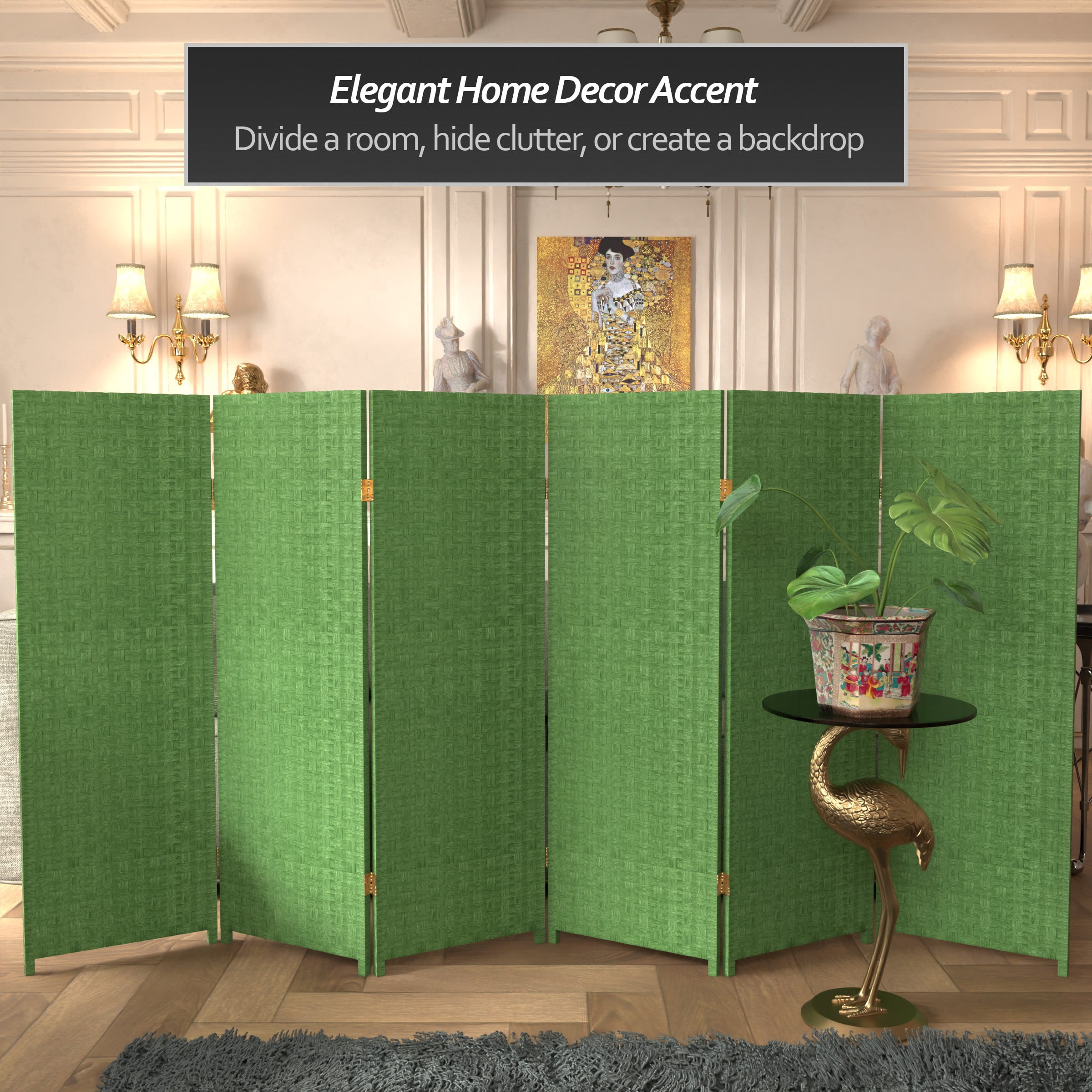Red Lantern 4 ft. Short Woven Fiber Folding Screen - Light Green - 6 Panel